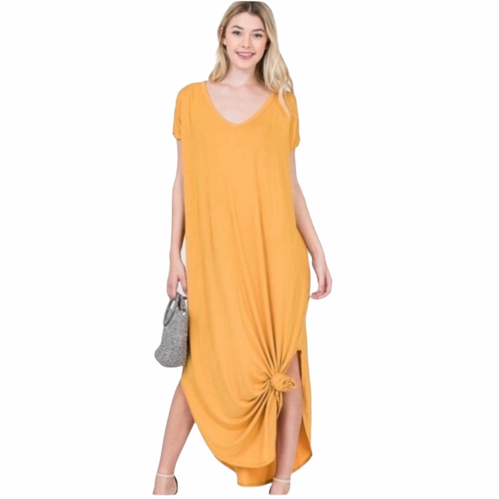 Mustard yellow Oversize T-shirt Maxi Dress USA
